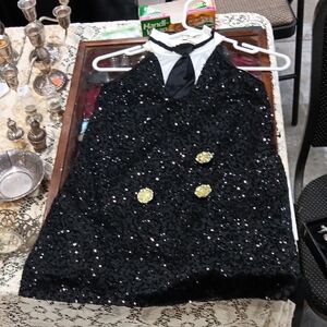 Weissman Black and White Sequin Halter Dress